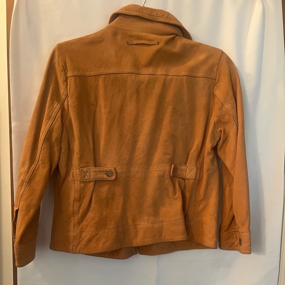Tan Leather Jacket With Button Closure - image 2